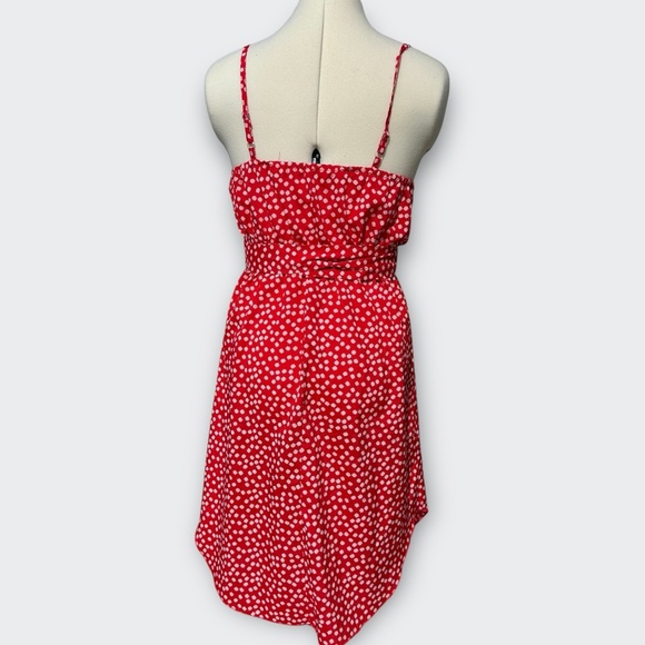 Red White Floral V-Neck Tie Waist Cami Mini Dress Retro Boho Chic Vacation S - Picture 8 of 12